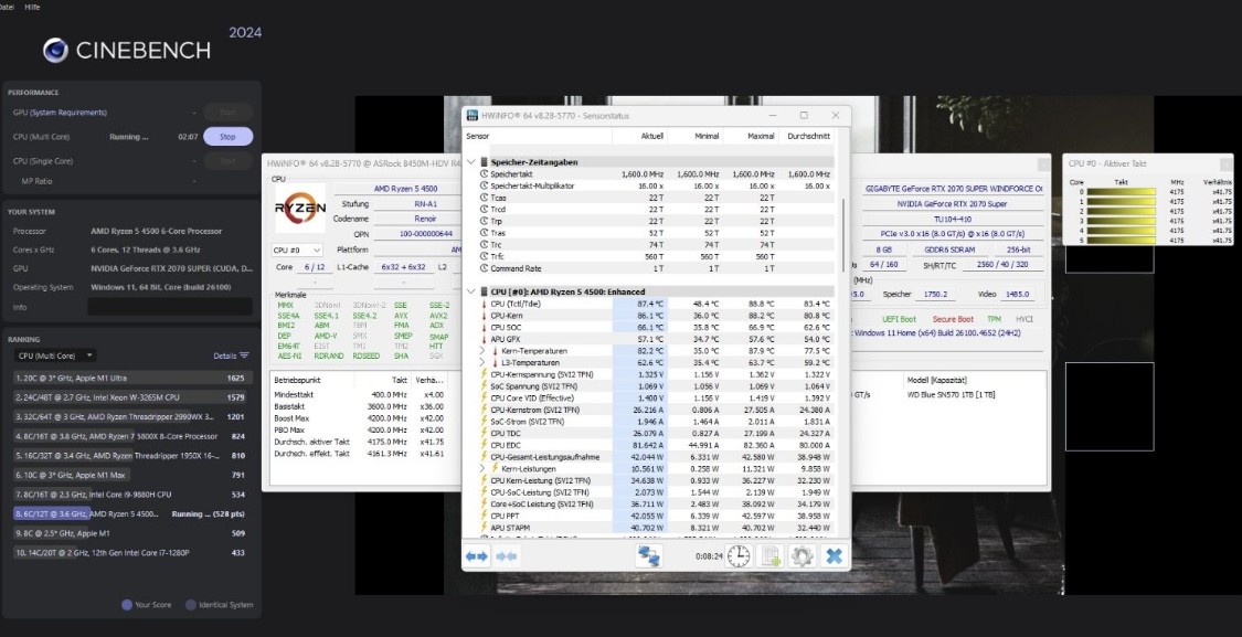 Bild der Sensoranzeige von HWiNFO